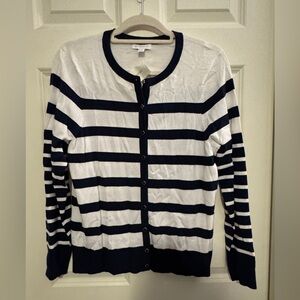 SALE: 3/$25 - NWT - Charter Club -cardigan - intrepid blue + white - Lrg
